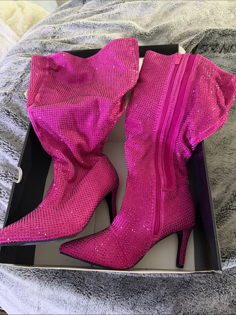 torrid Hot Pink Sequin Pointed-Toe Stiletto Mid-Calf Boots